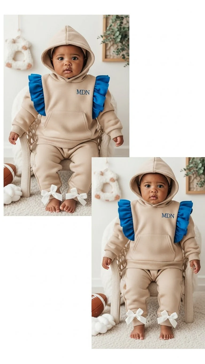 MDN H-Town Sweatsuit - Baby with tan and blue colors