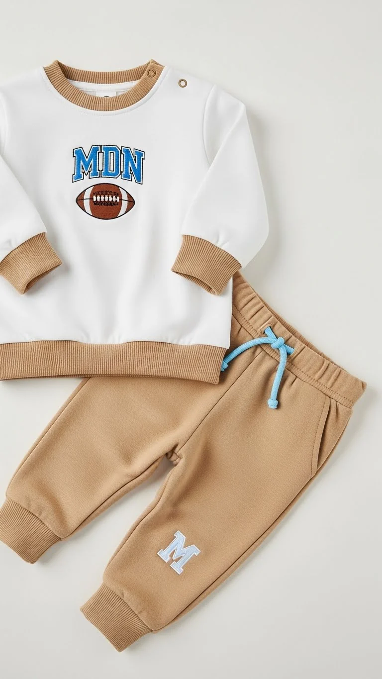 MDN H-Town White Tan Baby Set with football emblem