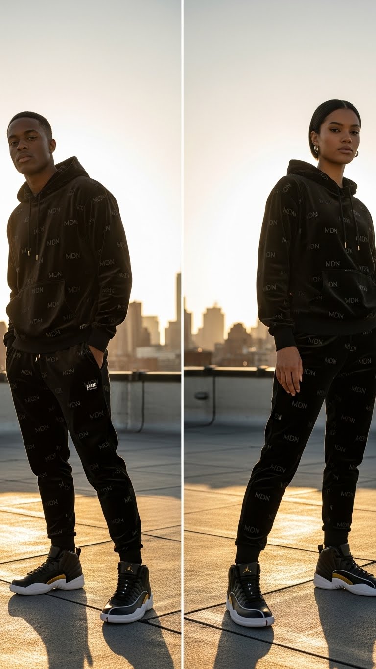 MDN Men's All-Over Logo Hoodie Set Full Body