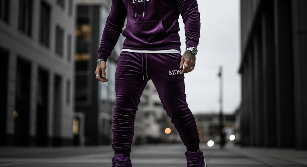 MDN Men's Bordeaux 40 Velour Set - Full Body Shot