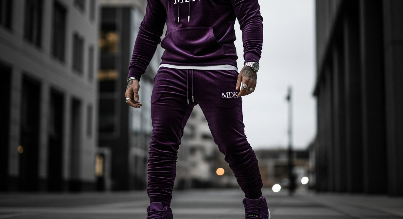 MDN Men's Bordeaux 40 Velour Set - Full Body Shot