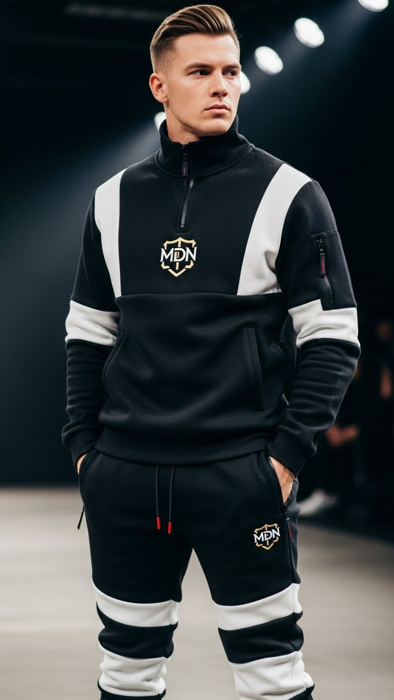 MDN Men's Taxi Tracksuit Set in Black and White - Jordan 12 Taxi Match