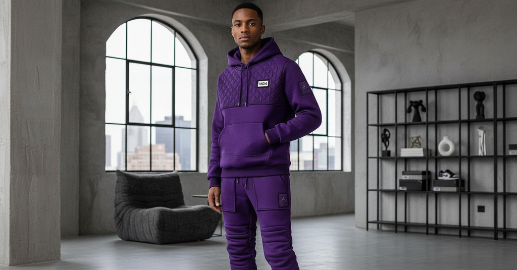 MDN Purple Quilted Set - Men's worn by model