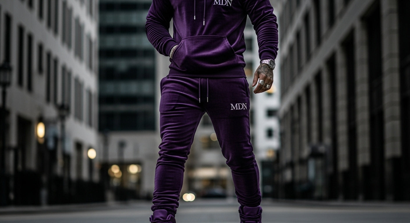 MDN Purple Velour Tracksuit Set - Men's