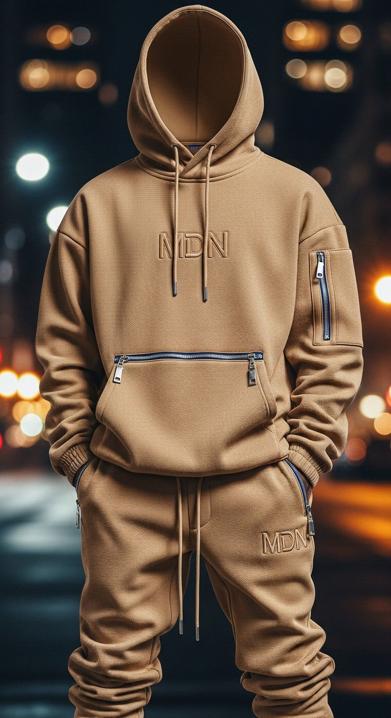 MDN Tan Jogger Set - Flatlay