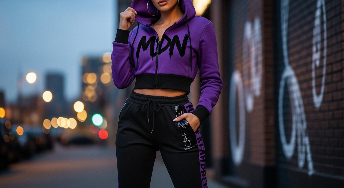 MDN Purple & Black Cropped Set - Women's